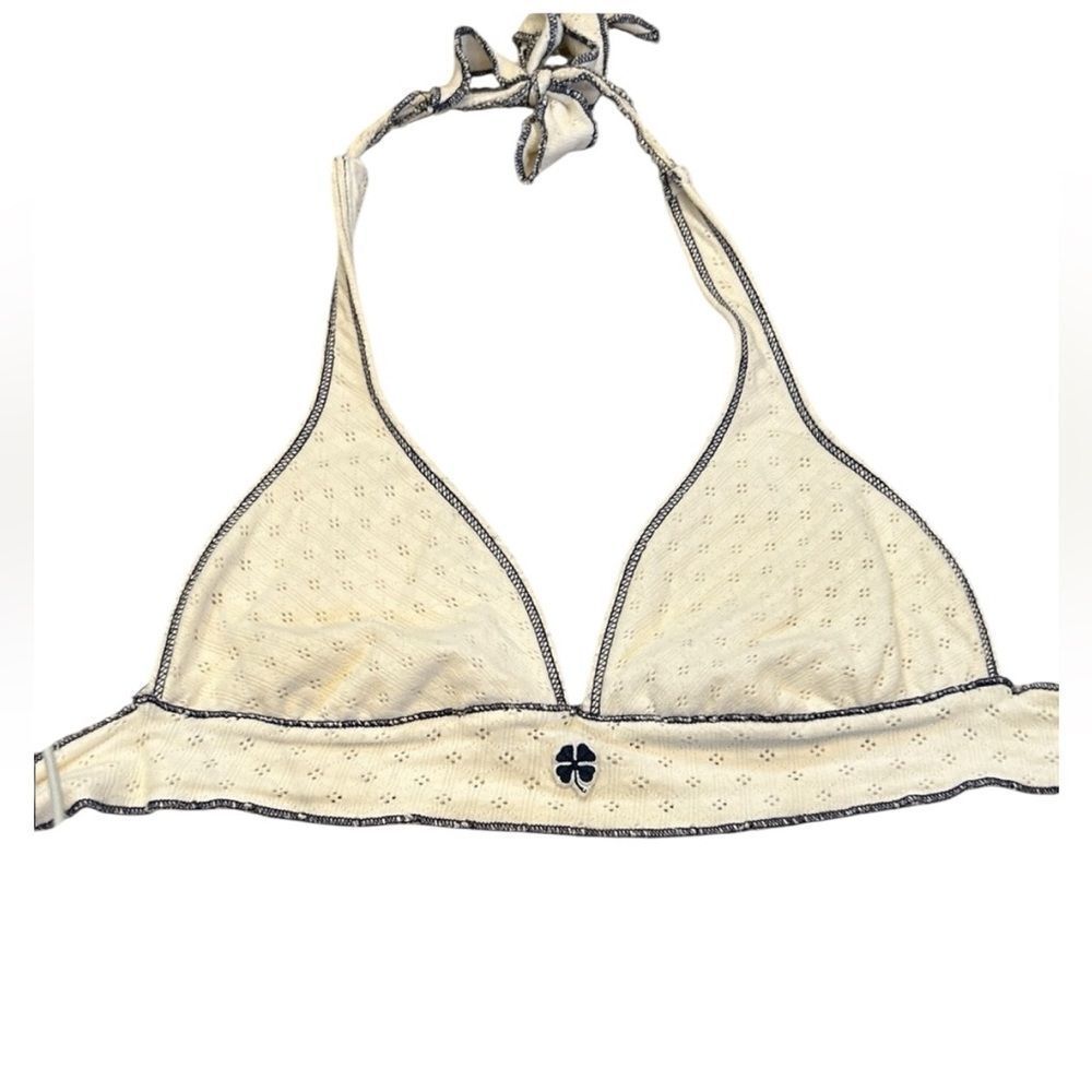 Vintage Lucky Brand Cream Bikini Top with Blue Accents large